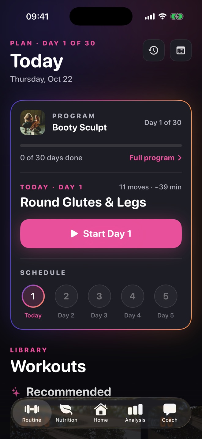 SnatchMax routine screen with today's workout